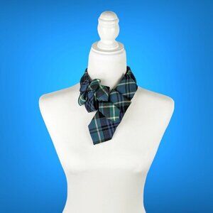 Ogsplosh - Green And Periwinkle Tartan Ascot - Wool Cravat - Unique Scarf - NEW